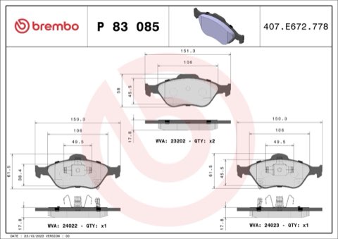 Brembo Prime P 83 085 Brake Pad Set — Front, photo 5