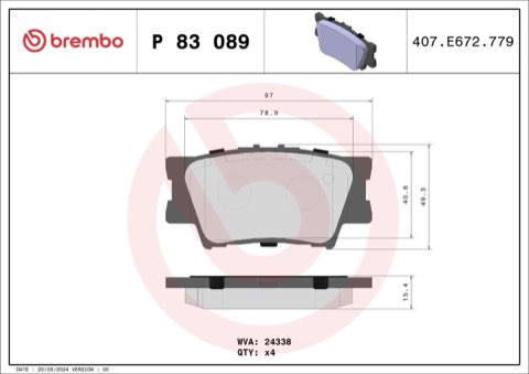 Brembo Prime P 83 089 Brake Pad Set — Rear 97mm, photo 5