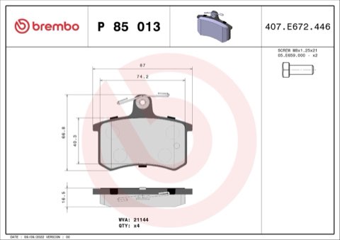 Brembo Prime P 85 013 Brake Pad Set — Rear 193mm, photo 4