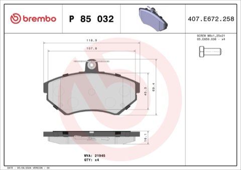 Brembo Prime P 85 032 Brake Pad Set — Front 119mm, photo 5