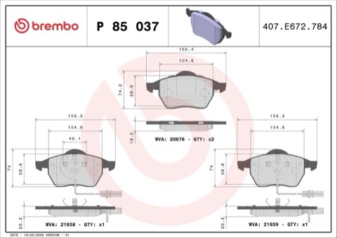 Brembo Prime P 85 037 Brake Pad Set Prime Line - Ring — Front 156mm, photo 7
