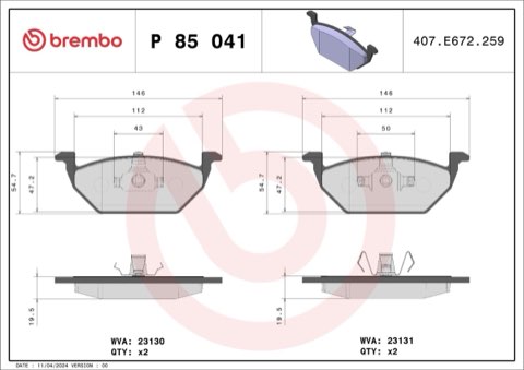 Brembo Prime P 85 041 Brake Pad Set — Front 146mm, photo 7
