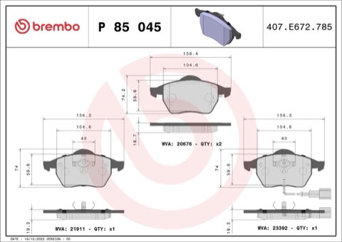 Brembo Prime P 85 045 Brake Pad Set — Front 157mm, photo 6
