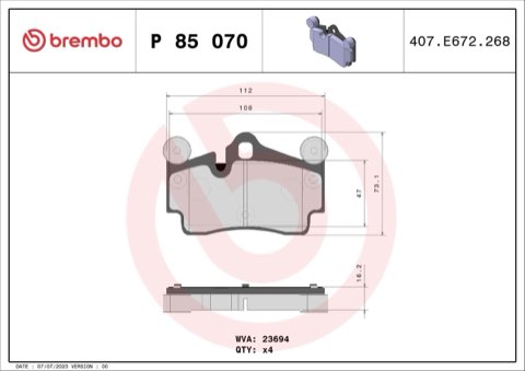 Brembo Prime P 85 070 Brake Pad Set — Rear 117mm, photo 6