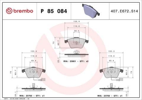 Brembo Prime P 85 084 Brake Pad Set — Front, photo 5