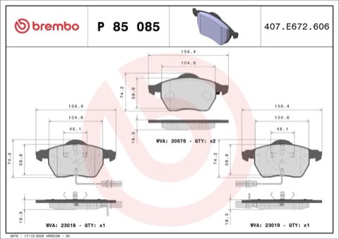 Brembo Prime P 85 085 Brake Pad Set Prime Line - Ring — Front 156mm, photo 8