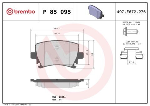 Brembo Prime P 85 095 Brake Pad Set — 106mm, photo 6