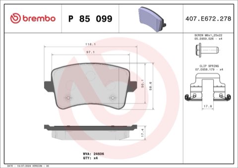 Brembo Prime P 85 099 Brake Pad Set — Rear 117mm, photo 6