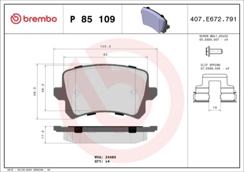 Brembo Prime P 85 109 Brake Pad Set — Rear 106mm, photo 6