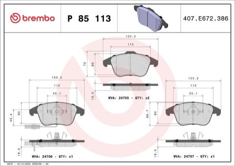 Brembo Prime P 85 113 Brake Pad Set — Front 155mm, photo 5