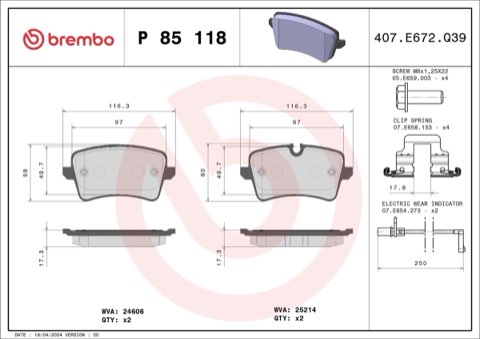 Brembo Prime P 85 118 Brake Pad Set — Rear 117mm, photo 5