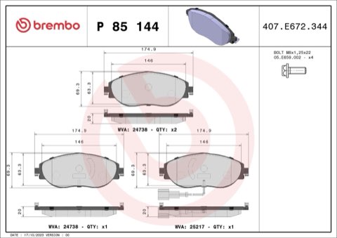 Brembo Prime P 85 144 Brake Pad Set Prime Line - Ring — Front 175mm, photo 9