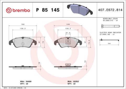Brembo Prime P 85 145 Brake Pad Set, photo 6