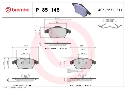 Brembo Prime P 85 146 Brake Pad Set — Front 155mm, photo 6