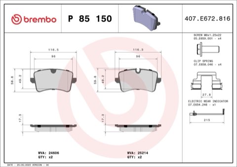 Brembo Prime P 85 150 Brake Pad Set — Rear 117mm, photo 8