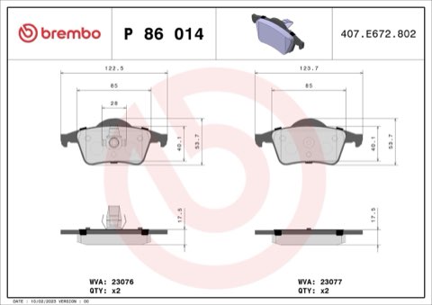 Brembo Prime P 86 014 Brake Pad Set — Rear 122mm, photo 7