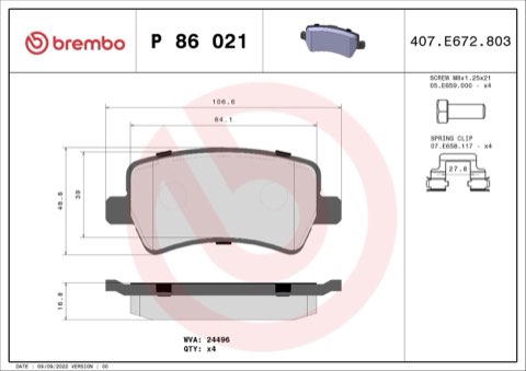 Brembo Prime P 86 021 Brake Pad Set — Rear 107mm, photo 8